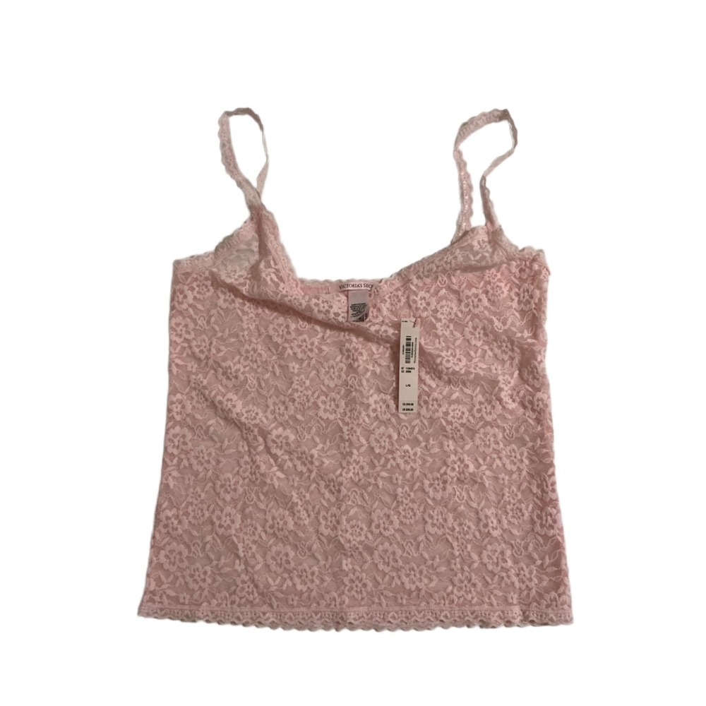 Victoria's Secret Pink Floral Lace Cami Camisole Tank Top Women's Size L NWT